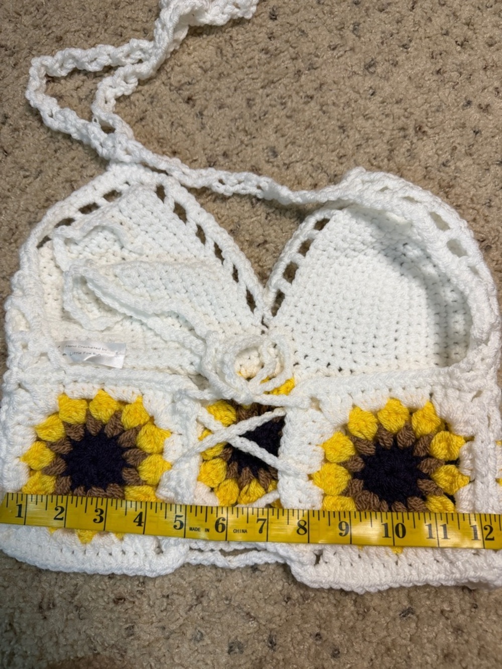 Hand Crochet by Little Fox Run White Crochet Sunflower Bralette size small NWOT - Picture 3 of 5